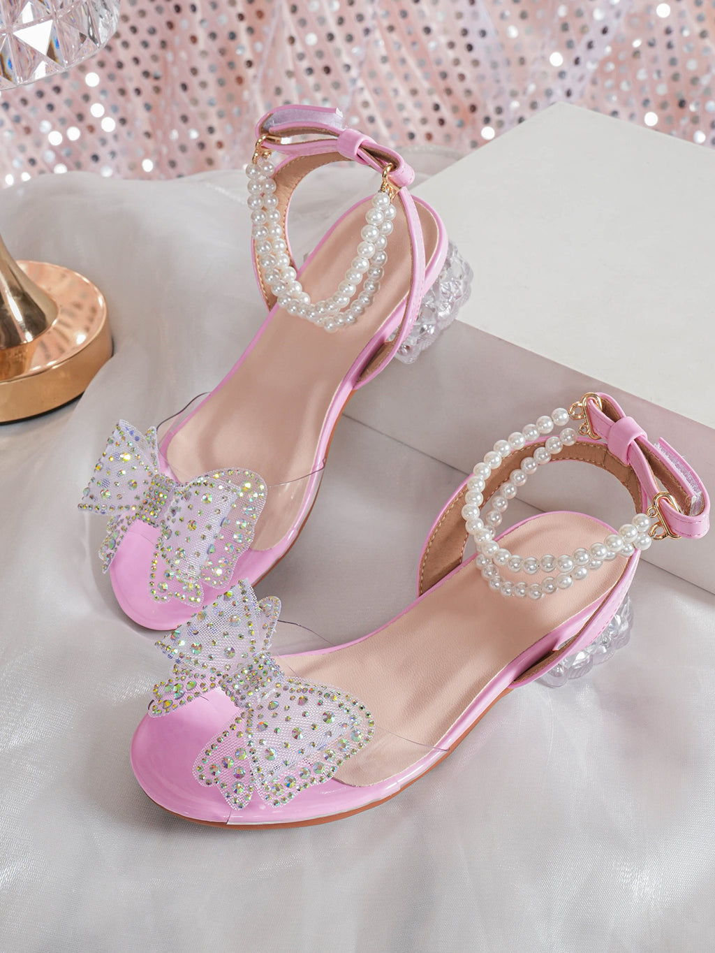 Girls' Princess Style High Heel Shoes With Shiny Star Pendant Decoration, Suitable For Dress And Birthday Party