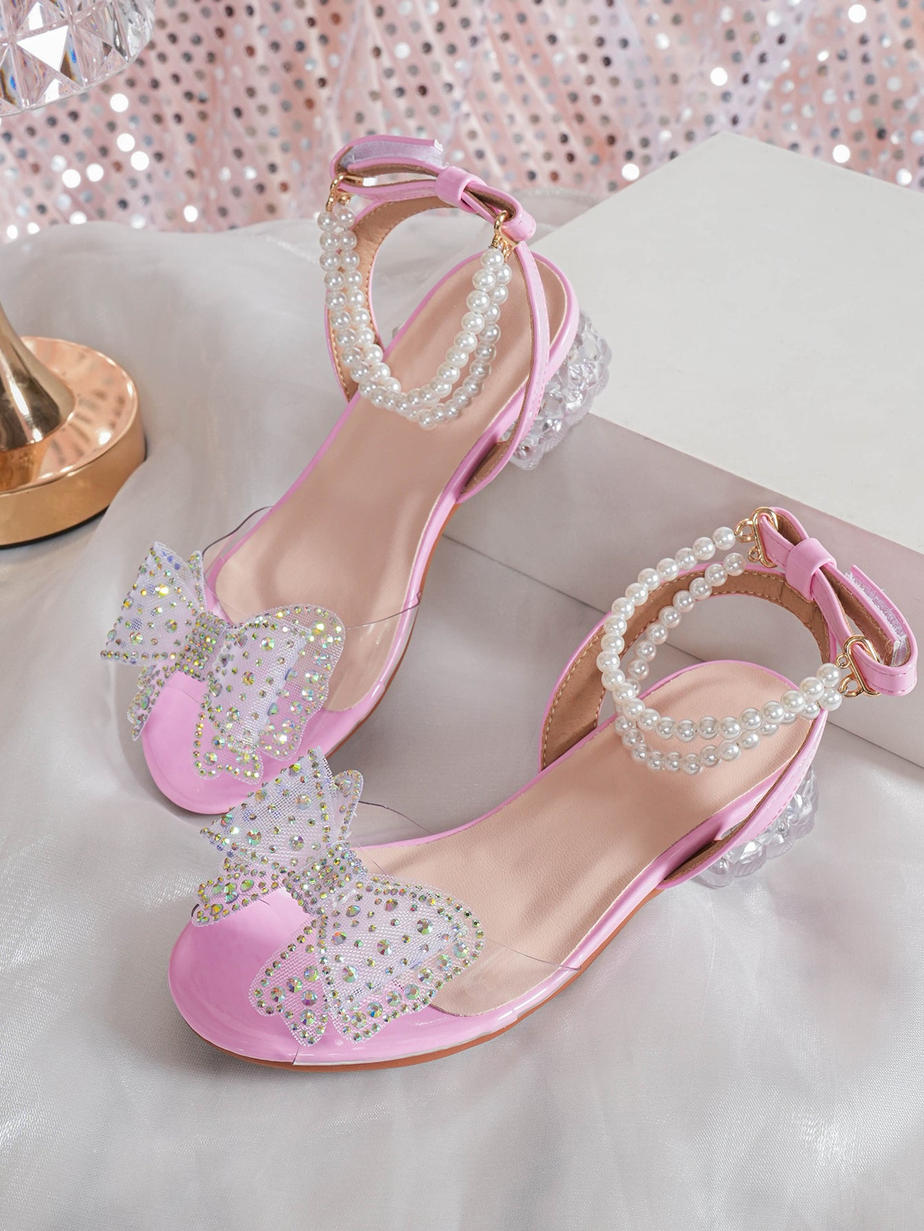 Girls' Princess Style High Heel Shoes With Shiny Star Pendant Decoration, Suitable For Dress And Birthday Party