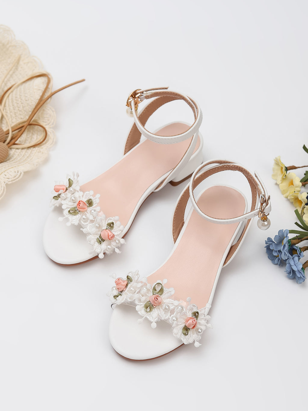 Princess Kids High Heels Shoes Kids Dress Party Leather Shoes Baby Girls Children's White Shoes Enfants Wedding for Girl Gift