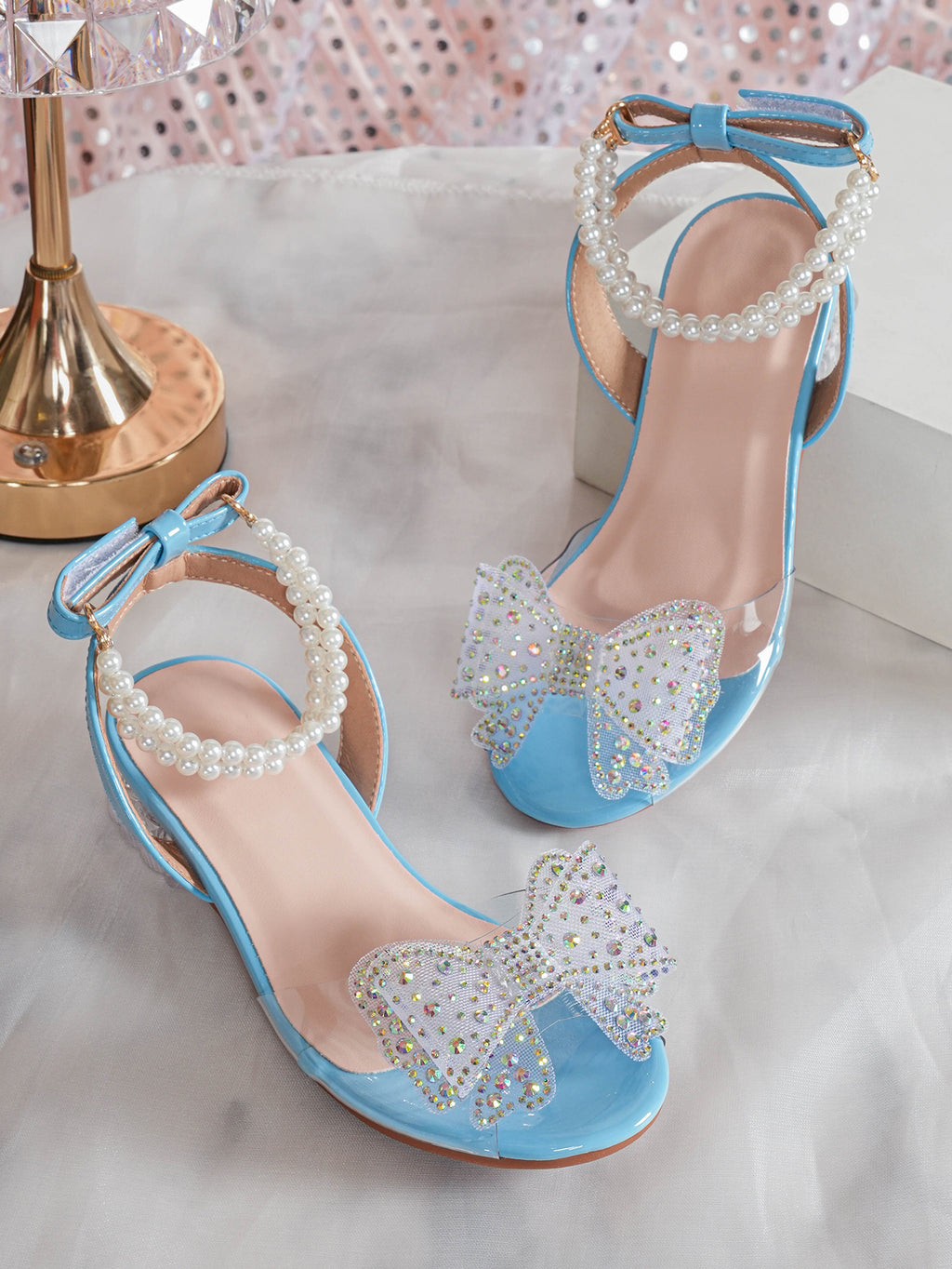 Girls' Princess Style High Heel Shoes With Shiny Star Pendant Decoration, Suitable For Dress And Birthday Party