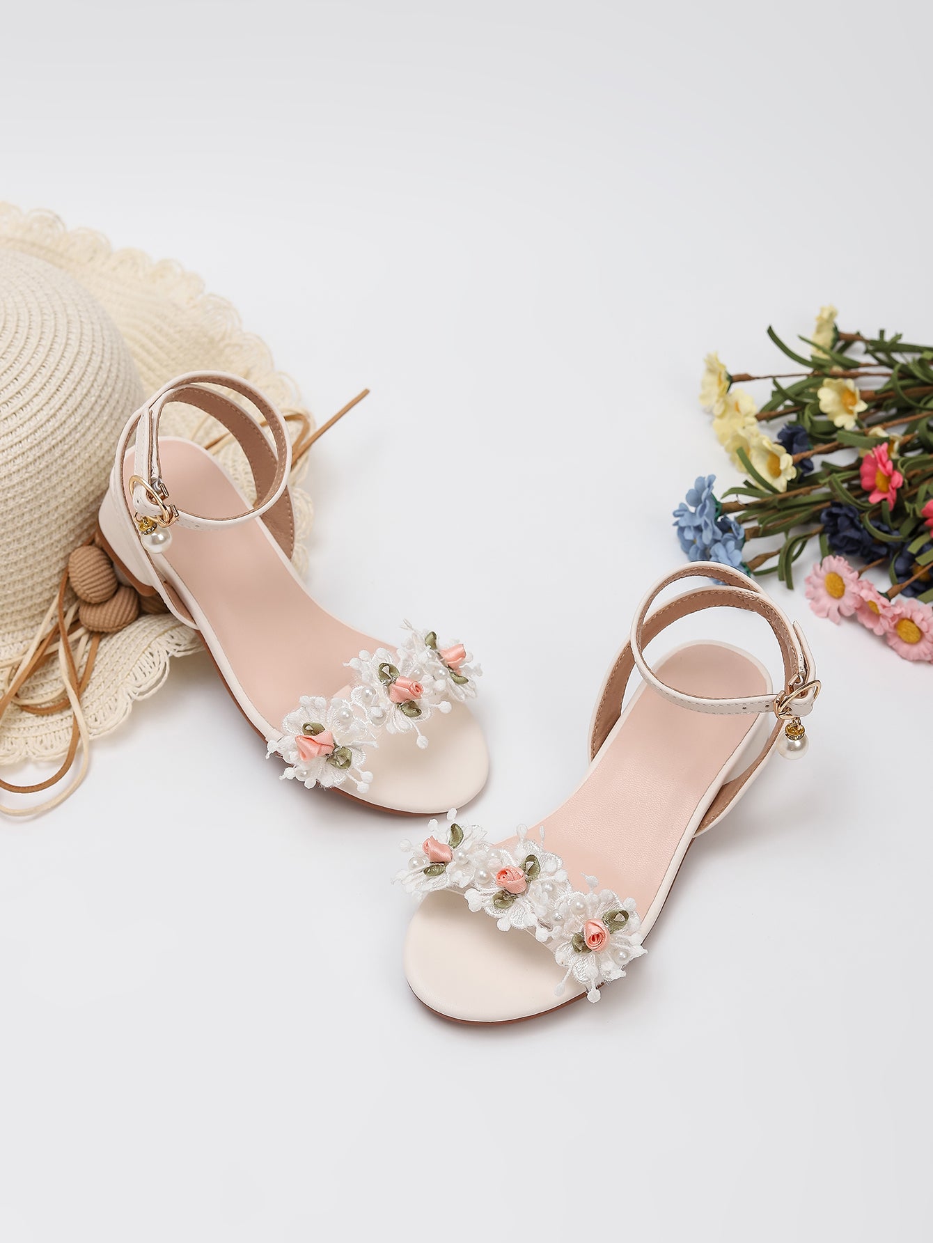 Princess Kids High Heels Shoes Kids Dress Party Leather Shoes Baby Girls Children's White Shoes Enfants Wedding for Girl Gift