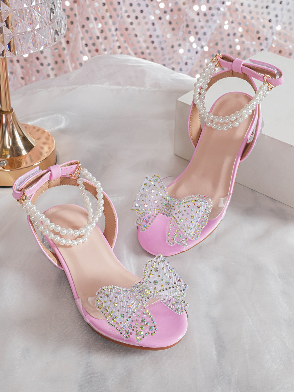 Girls' Princess Style High Heel Shoes With Shiny Star Pendant Decoration, Suitable For Dress And Birthday Party