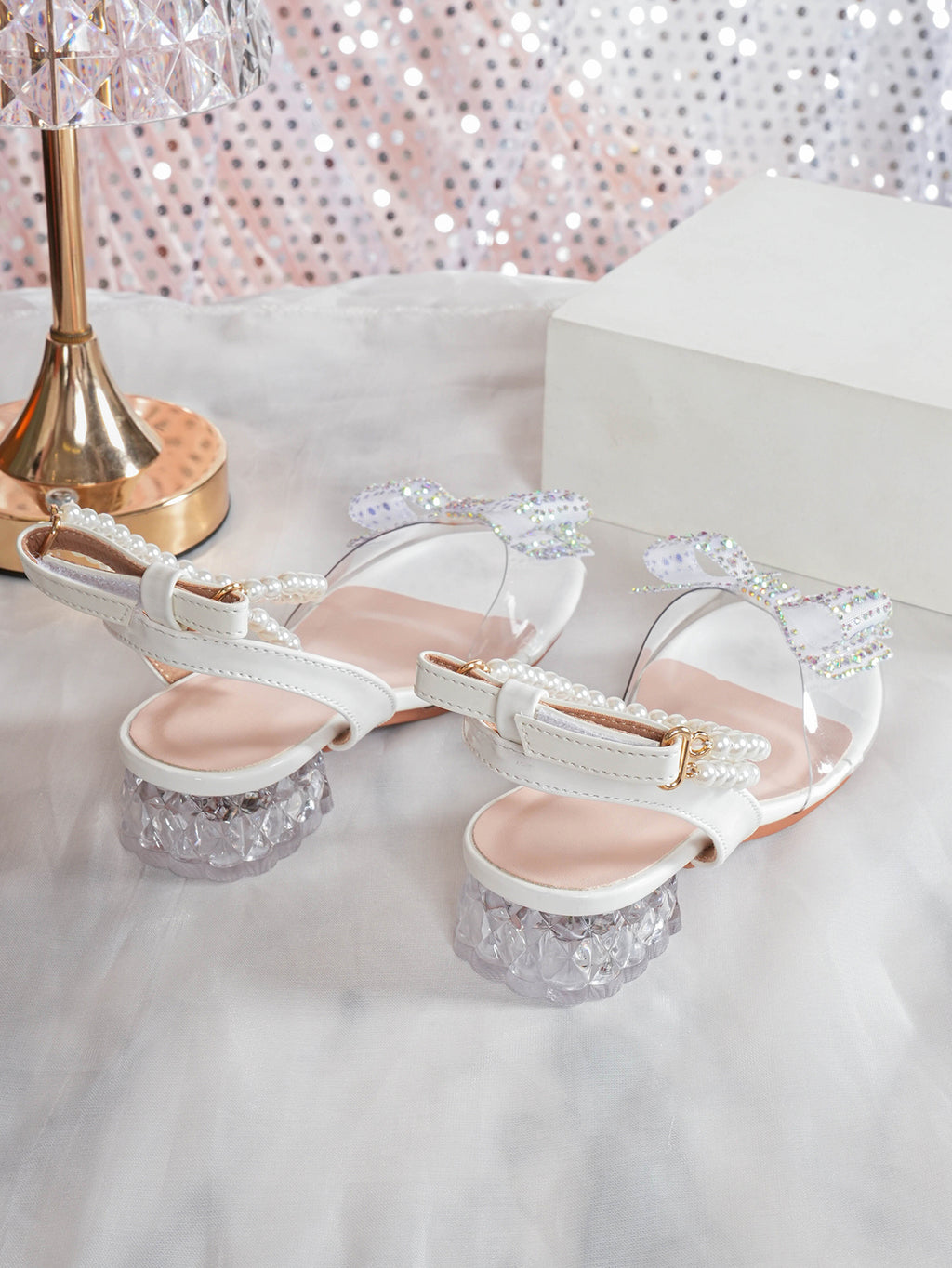 Girls' Princess Style High Heel Shoes With Shiny Star Pendant Decoration, Suitable For Dress And Birthday Party