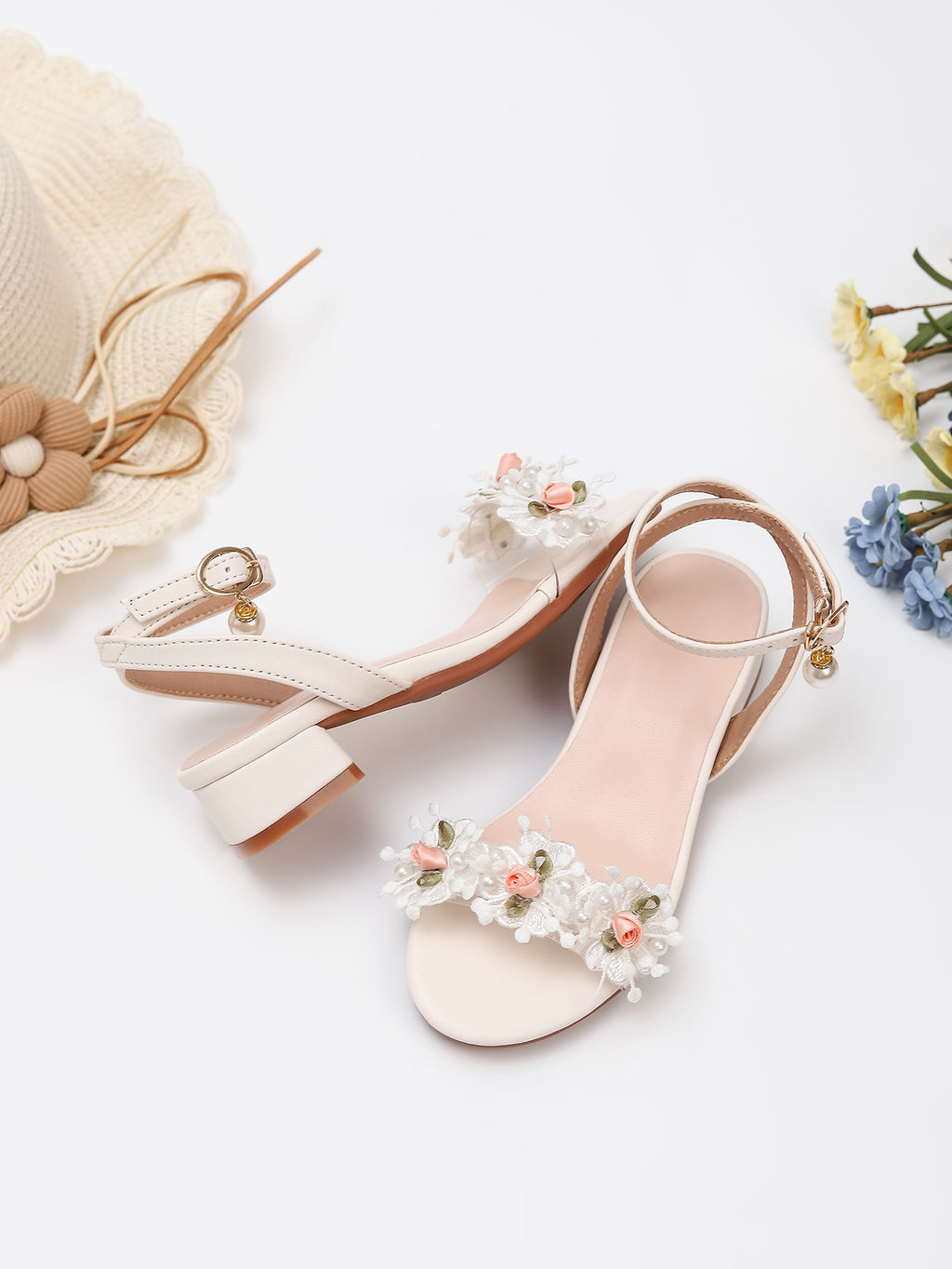 Princess Kids High Heels Shoes Kids Dress Party Leather Shoes Baby Girls Children's White Shoes Enfants Wedding for Girl Gift