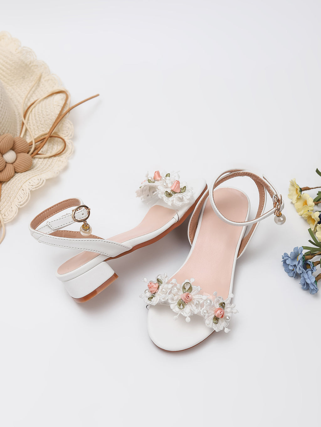 Princess Kids High Heels Shoes Kids Dress Party Leather Shoes Baby Girls Children's White Shoes Enfants Wedding for Girl Gift
