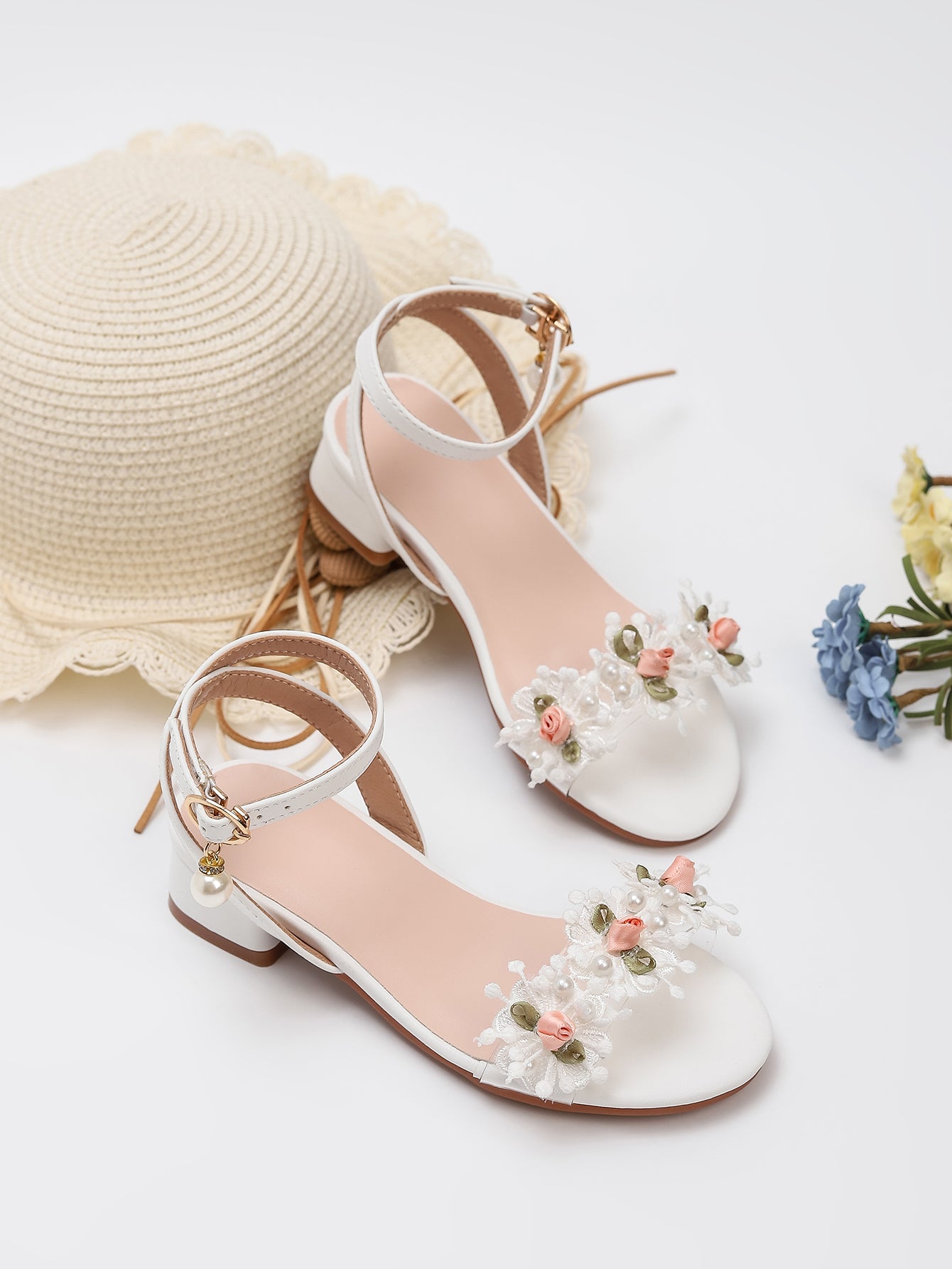 Princess Kids High Heels Shoes Kids Dress Party Leather Shoes Baby Girls Children's White Shoes Enfants Wedding for Girl Gift