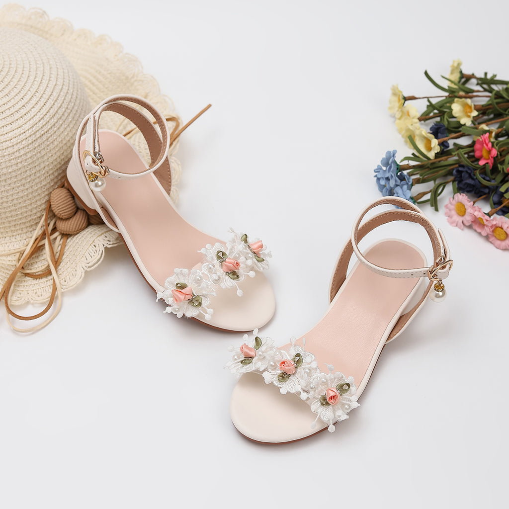 Princess Kids High Heels Shoes Kids Dress Party Leather Shoes Baby Girls Children's White Shoes Enfants Wedding for Girl Gift