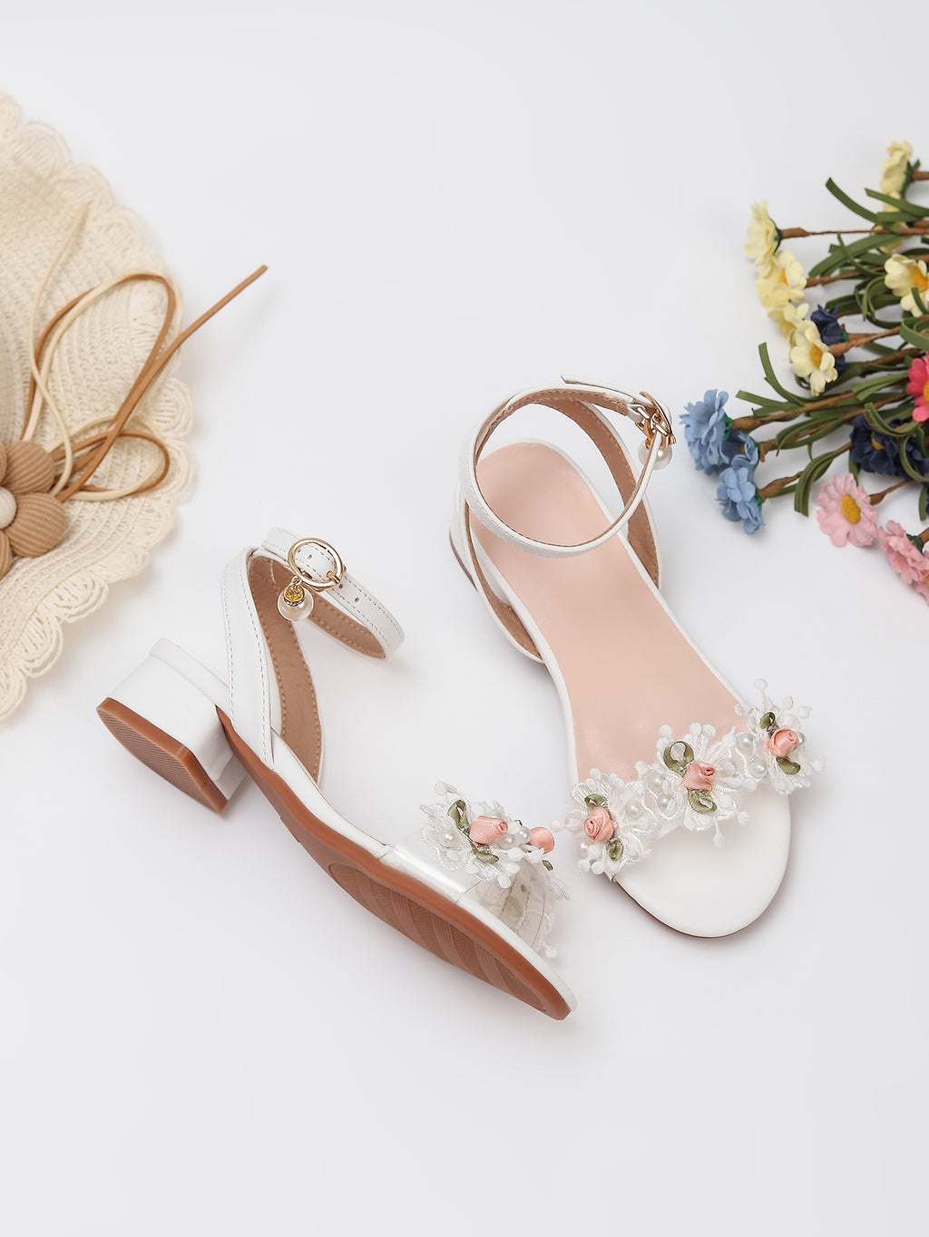 Princess Kids High Heels Shoes Kids Dress Party Leather Shoes Baby Girls Children's White Shoes Enfants Wedding for Girl Gift