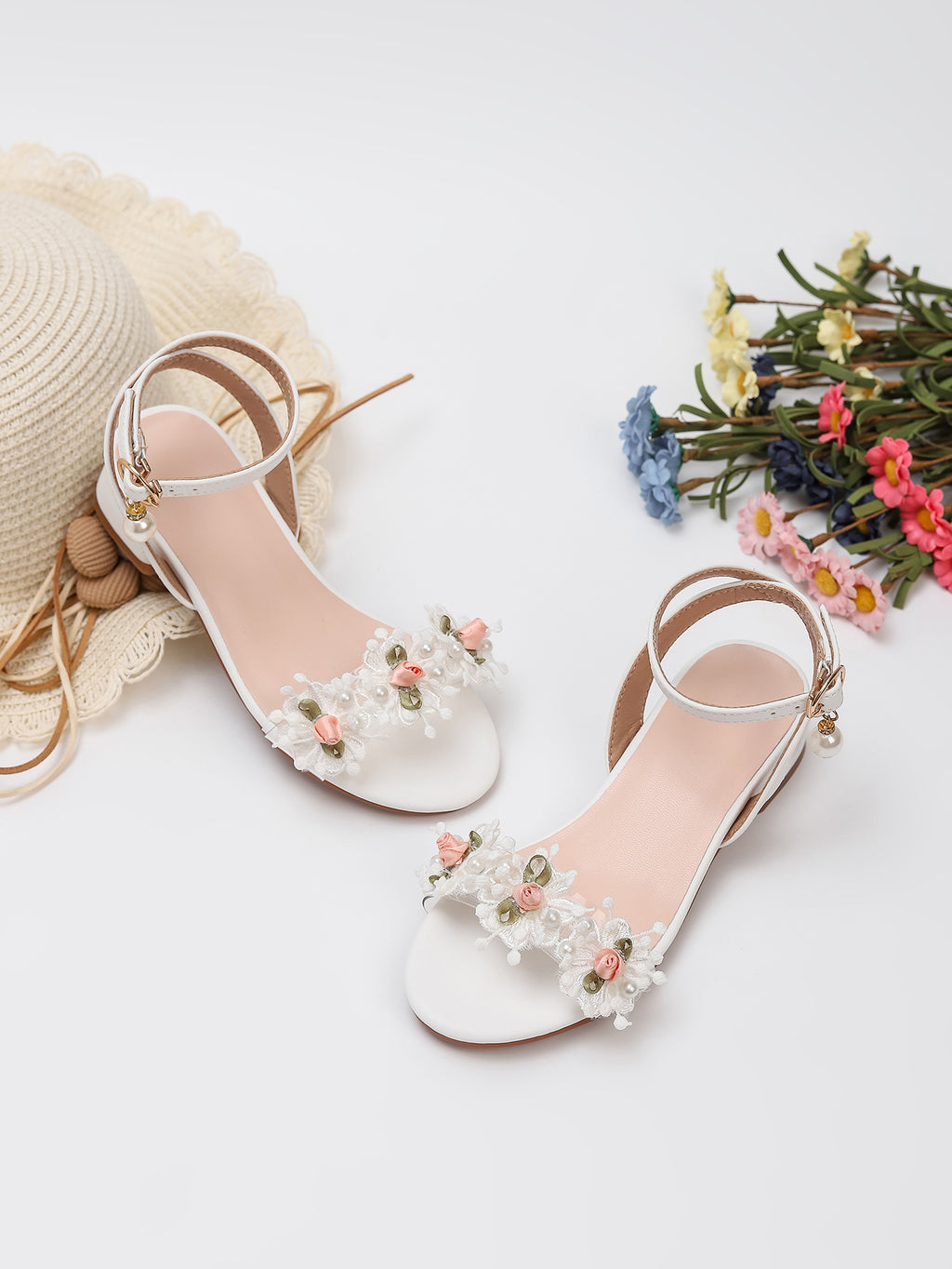 Princess Kids High Heels Shoes Kids Dress Party Leather Shoes Baby Girls Children's White Shoes Enfants Wedding for Girl Gift
