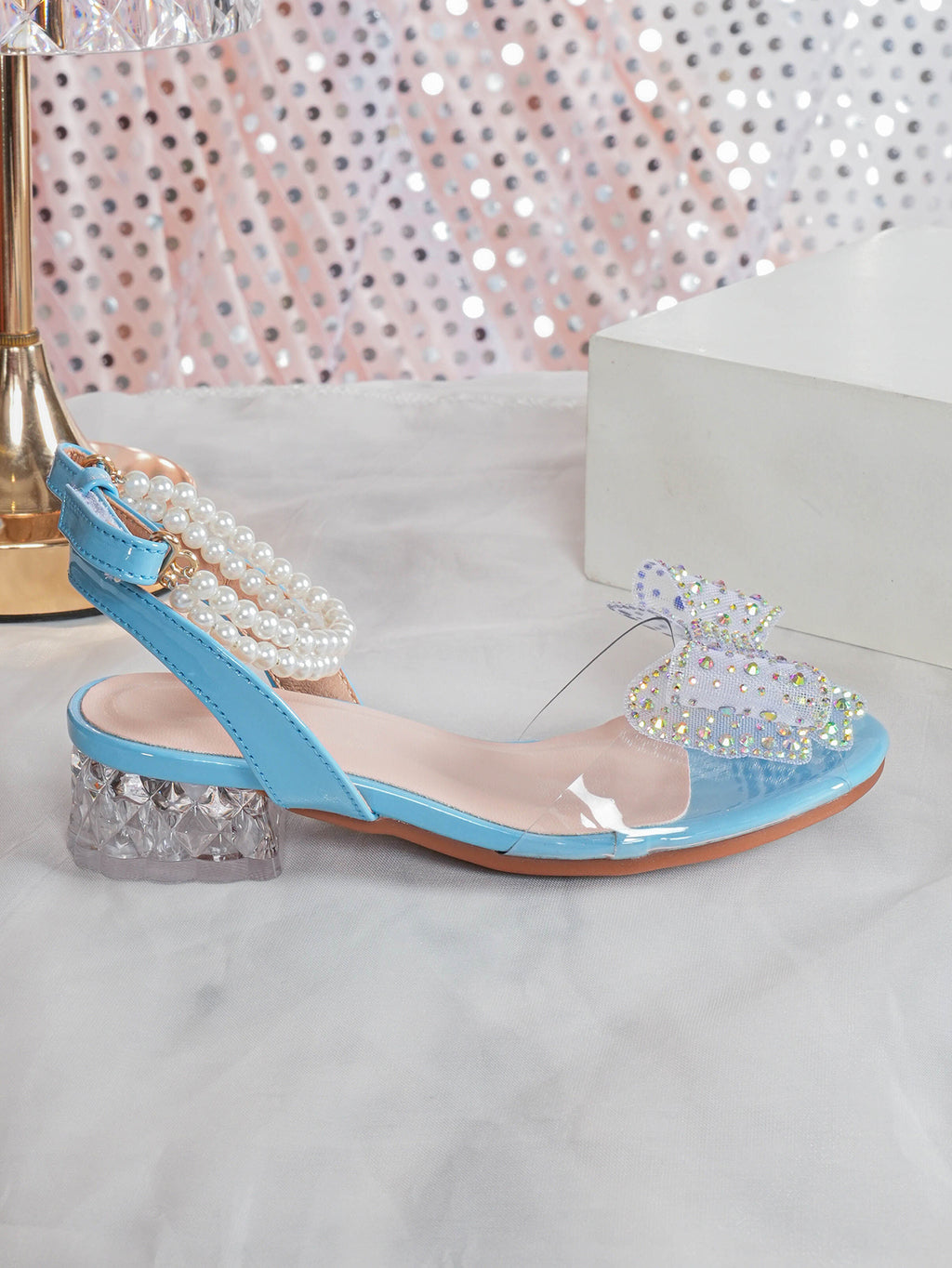 Girls' Princess Style High Heel Shoes With Shiny Star Pendant Decoration, Suitable For Dress And Birthday Party