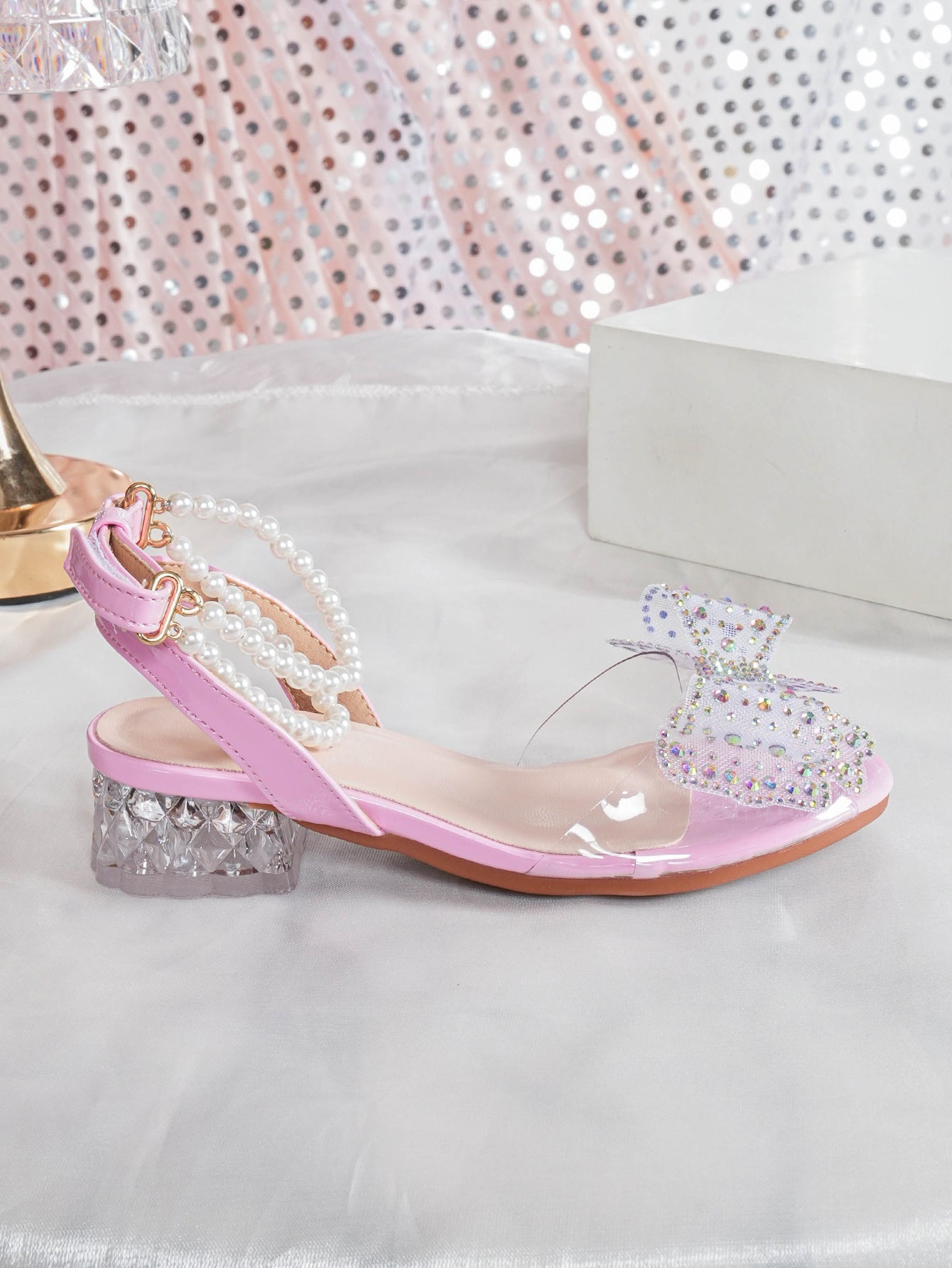 Girls' Princess Style High Heel Shoes With Shiny Star Pendant Decoration, Suitable For Dress And Birthday Party
